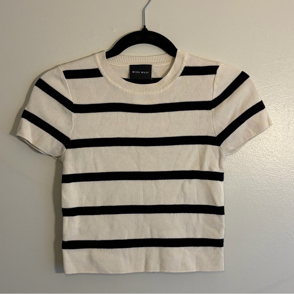 Miou Muse Classic Striped Tee - Black and Cream